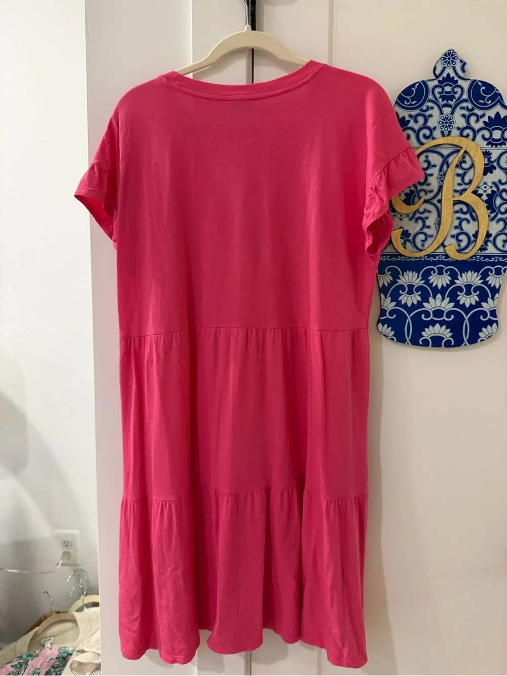 J. Crew Hot Pink Tiered Tee Dress